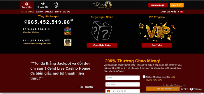 Live Casino House có các jackpot cực khủng