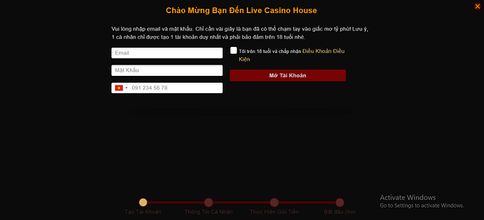 Cổng đăng ký tài khoản Live Casino House